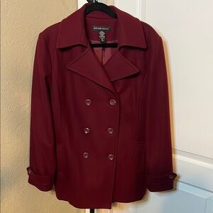 New York & Company Vintage Y2K Wine Peacoat Tailored Wool-Blend